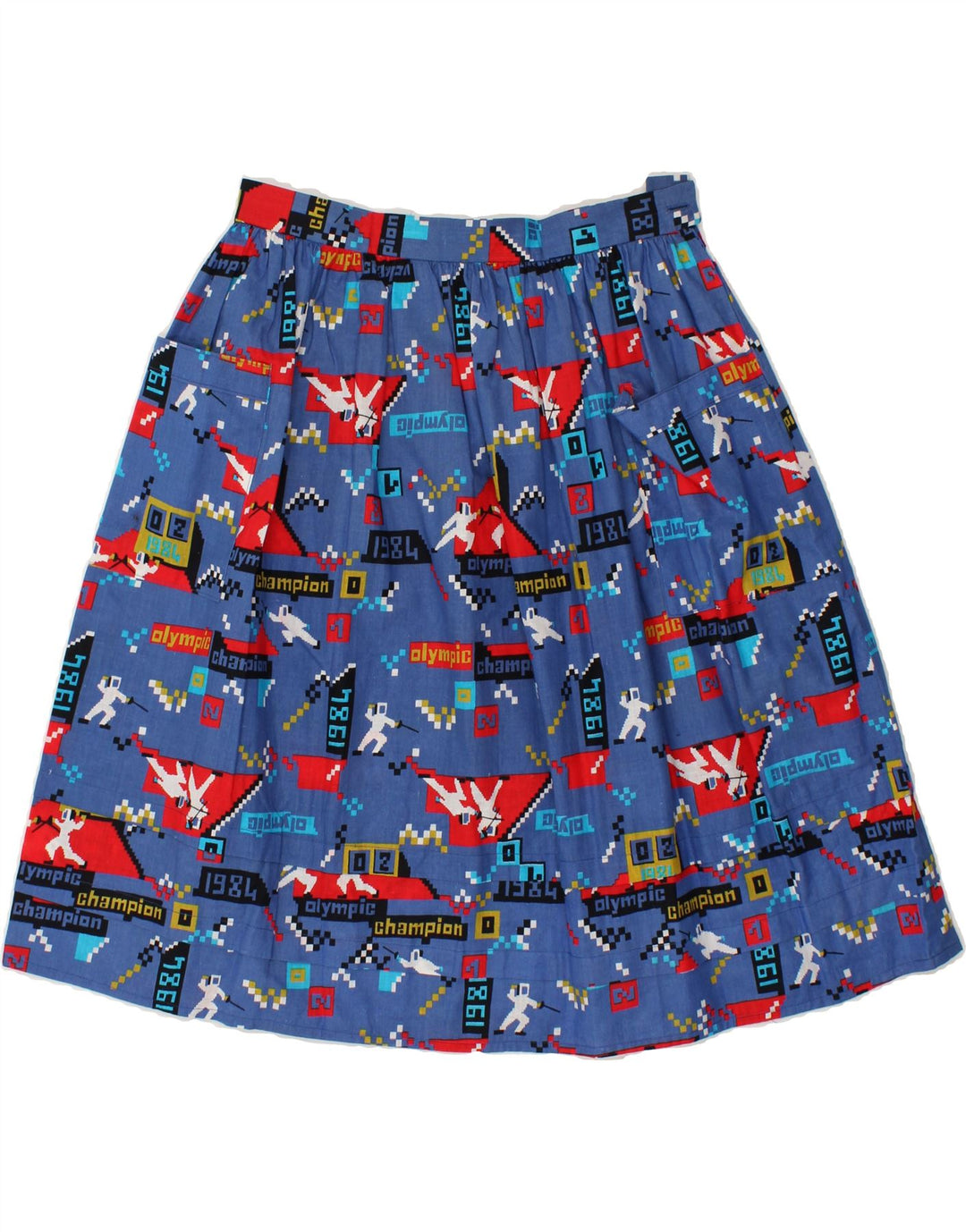 VINTAGE Womens Abstract Pattern A-Line Skirt W30 Medium Blue Vintage Vintage and Second-Hand Vintage from Messina Hembry 
