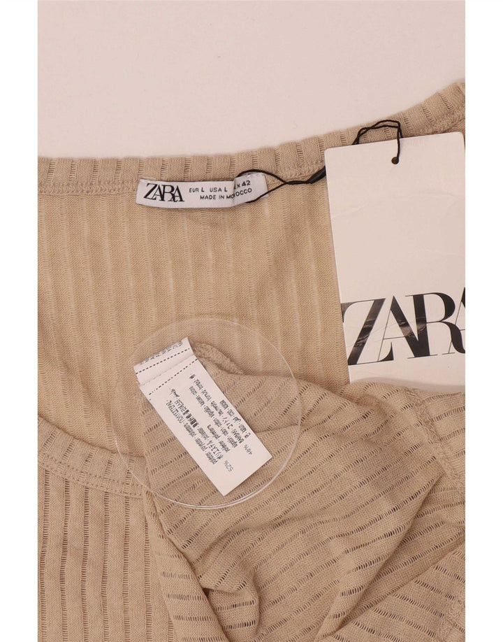 Zara Herre Se Gennem Vest Top Stor Beige Polyester