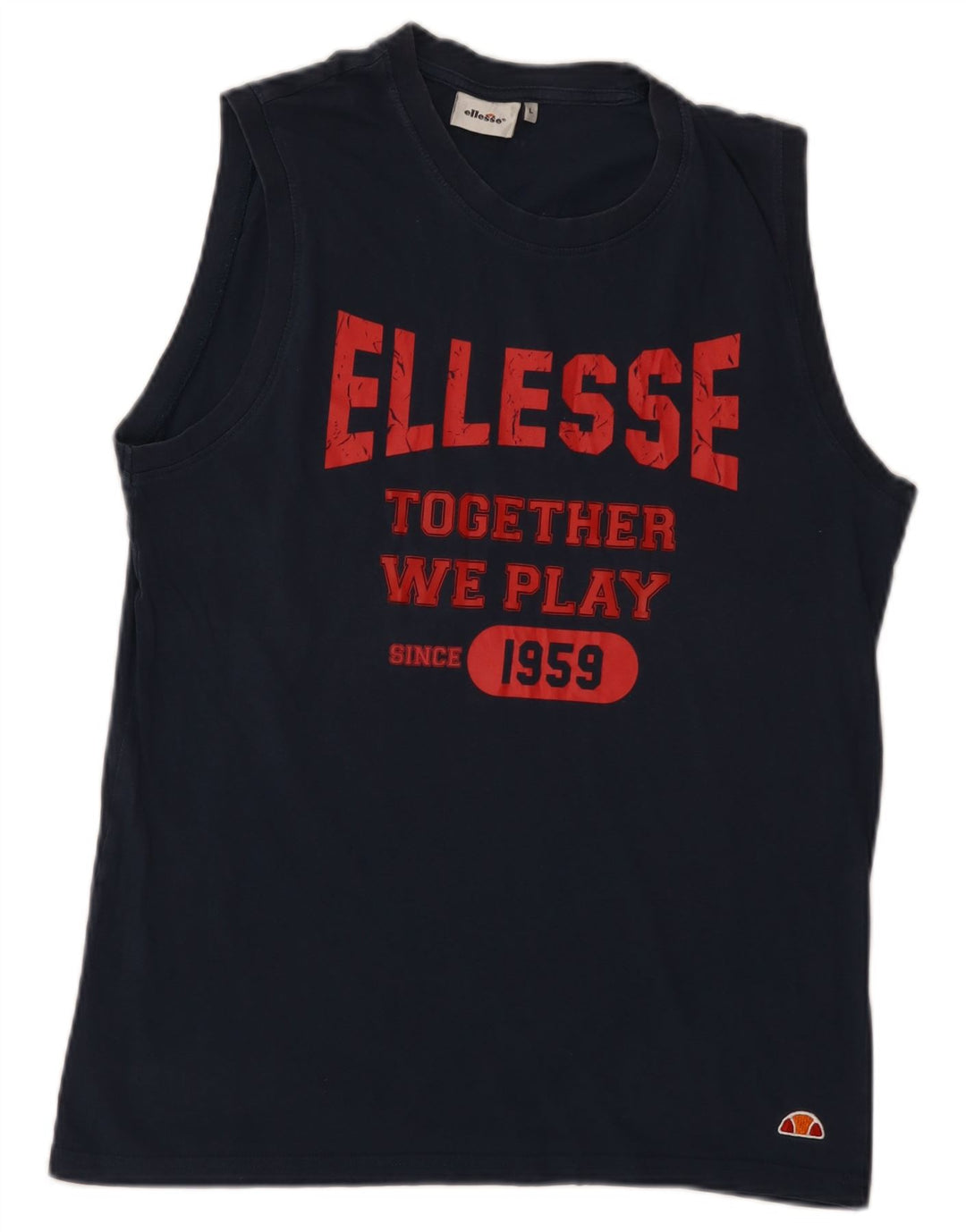 ELLESSE Kvinder Grafisk Vest Top UK 16 Large Navy Blue Bomuld