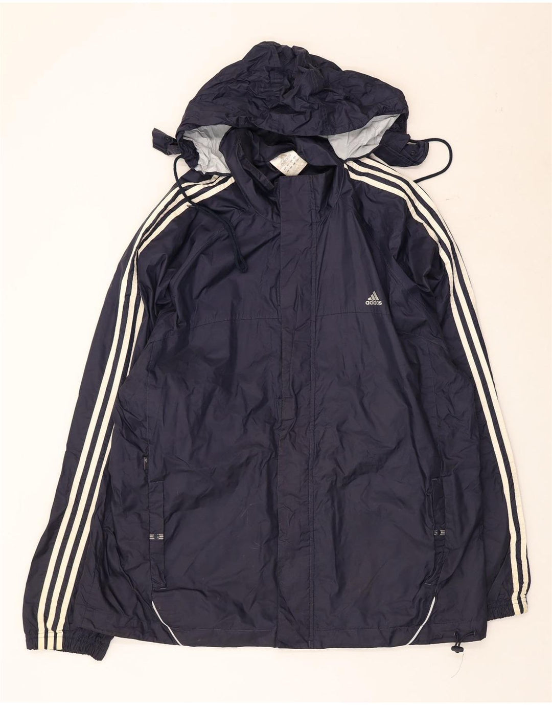 Adidas Herre Hooded Windbreaker Jacket UK 42 XL Navy Blue Polyester