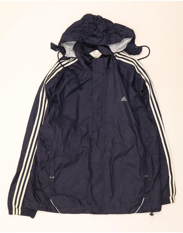Adidas Herre Hooded Windbreaker Jacket UK 42 XL Navy Blue Polyester