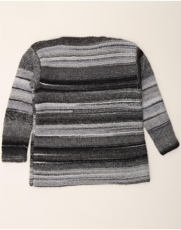 VINTAGE Womens Crew Neck Jumper Sweater UK 14 Medium Grey Striped Vintage Vintage and Second-Hand Vintage from Messina Hembry 