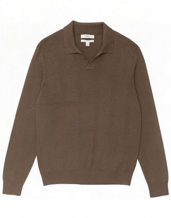 Marks & Spencer Herre polo-hals sweater lille brun bomuld