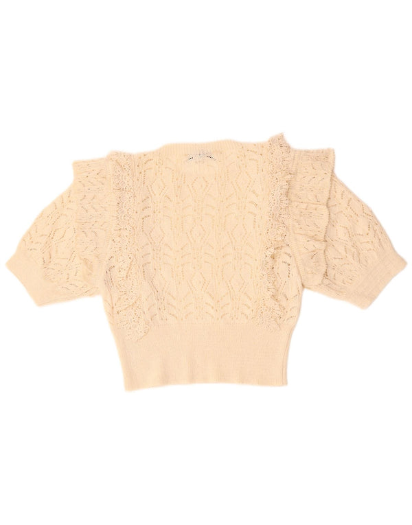 ZARA Womens Crop Jumper Sweater med rund hals DK 12 Medium Beige Bomuld