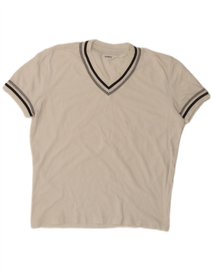Bikkembergs Herre T-Shirt Top XL Hvid Stribet