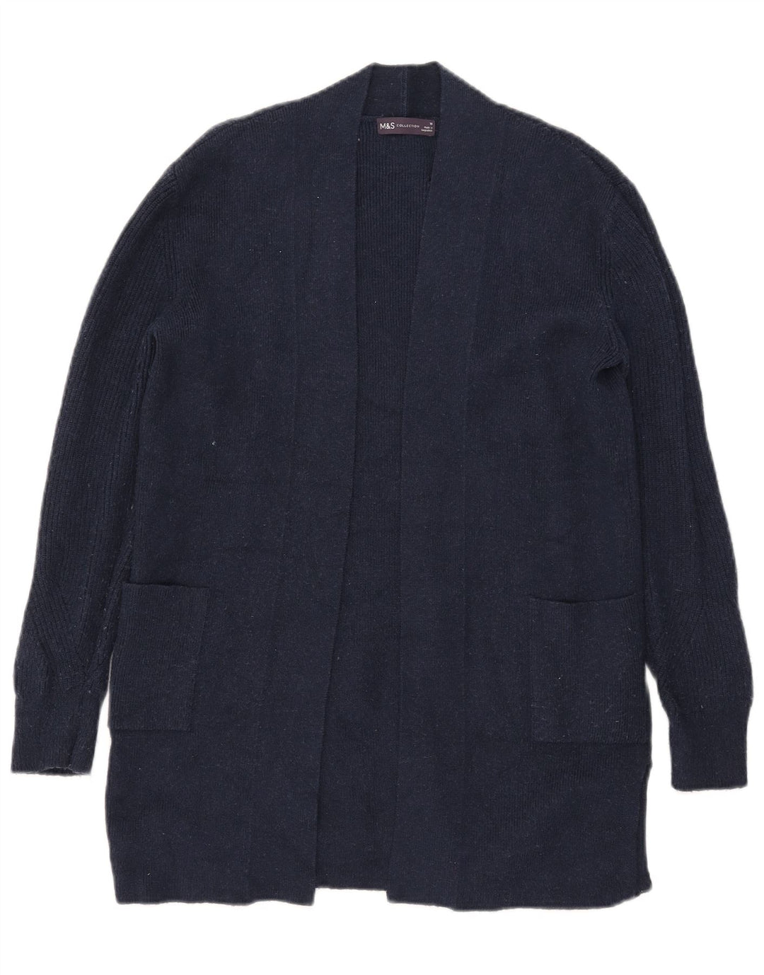 Marks & Spencer Dame Longline Åben Cardigan Sweater UK 10 Small Navy Blue