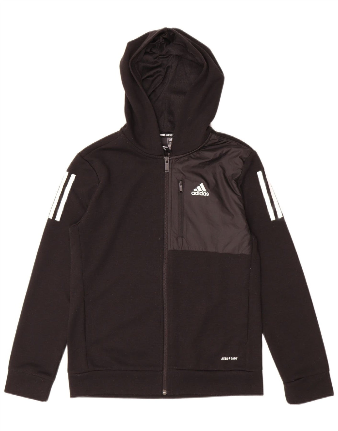 ADIDAS Boys Zip Hoodie Sweater 13-14 Years Black Polyester