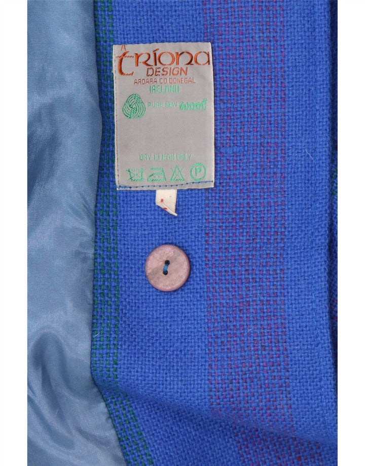 Triona Dame Uld Cape Coat UK 16 Stor Blå Stribet Ny Uld