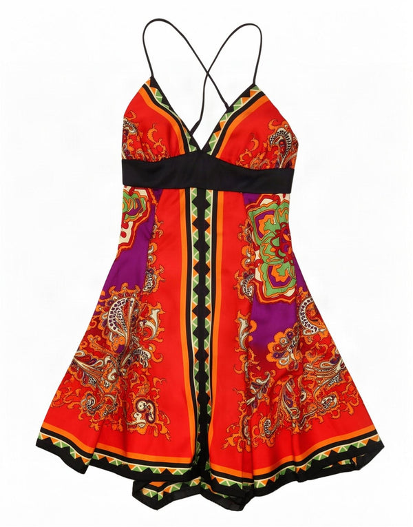 Rubber Ducky Dame ærmeløs Halter Dress UK 10 Small Red Floral