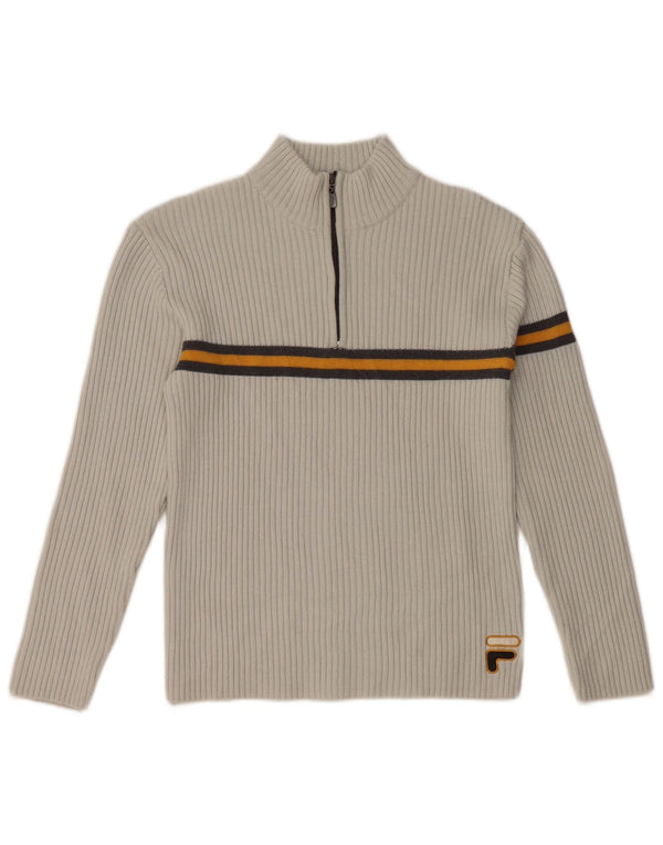 FILA sweater med lynlås til kvinder UK 10 Lille grå stribet uld