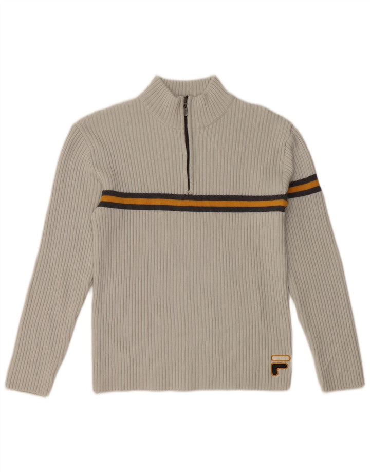 FILA sweater med lynlås til kvinder UK 10 Lille grå stribet uld