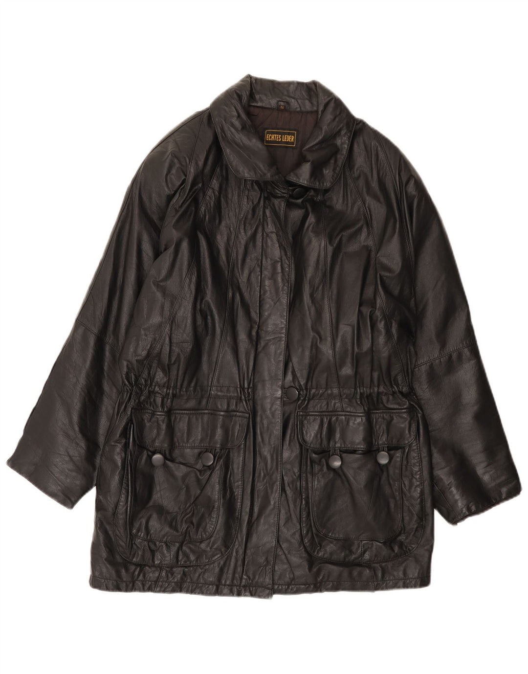 Vintage Dame Loose Fit Læderfrakke EU 40 Medium Sort Læder
