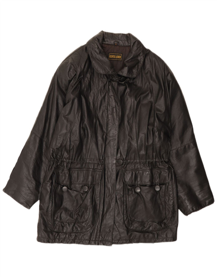 Vintage Dame Loose Fit Læderfrakke EU 40 Medium Sort Læder