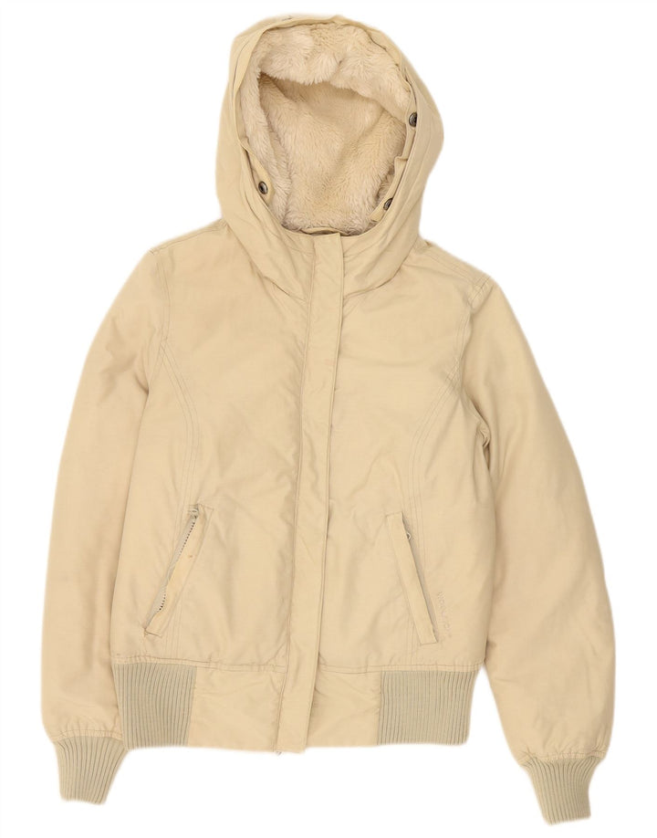 Woolrich Dame Hætte Oversized Polstret Jakke UK 10 Lille Beige Bomuld