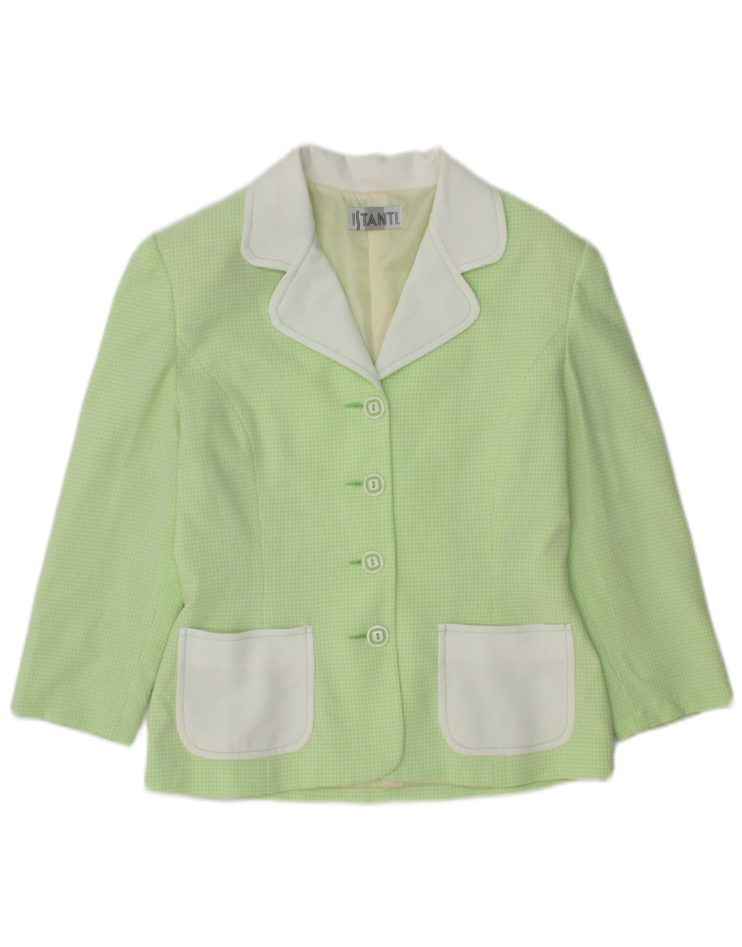 VINTAGE Womens 3/4 Sleeve 4 Button 2 Piece Set IT 42 Medium Green Gingham