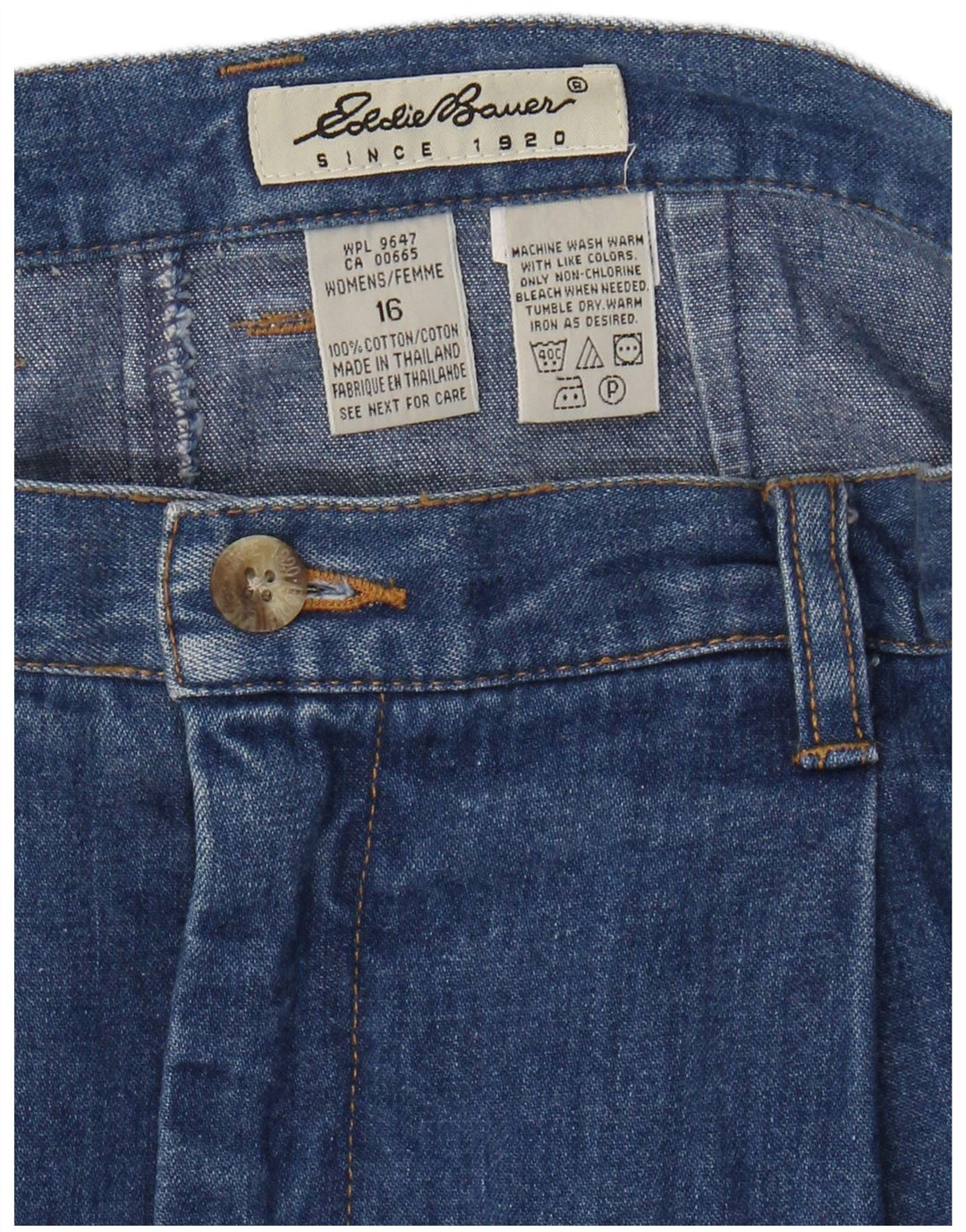 EDDIE BAUER Dame Denim Nederdel US 16 XL W34 Blå Bomuld