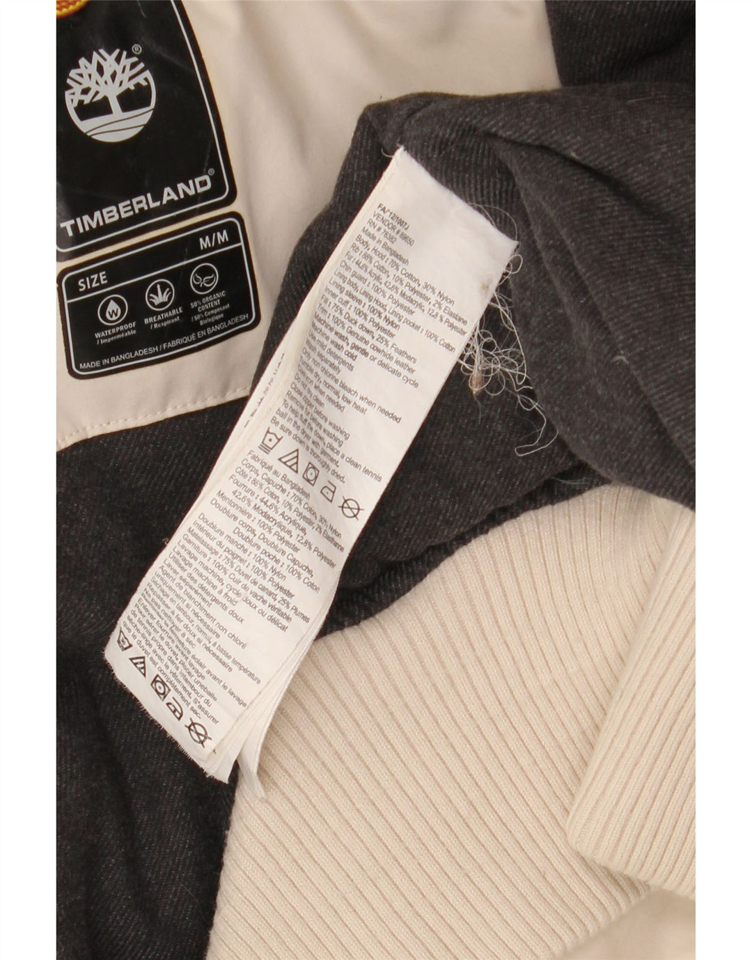 Timberland Herre Hooded Bomber Jacket UK 38 Medium Beige Bomuld