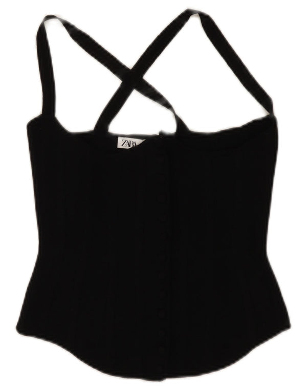 Zara Womens Crop Top UK 8 Small Black Viscose