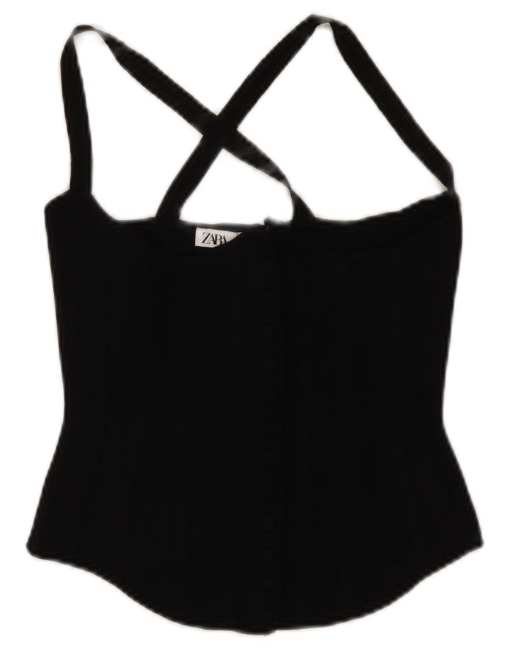 Zara Womens Crop Top UK 8 Small Black Viscose