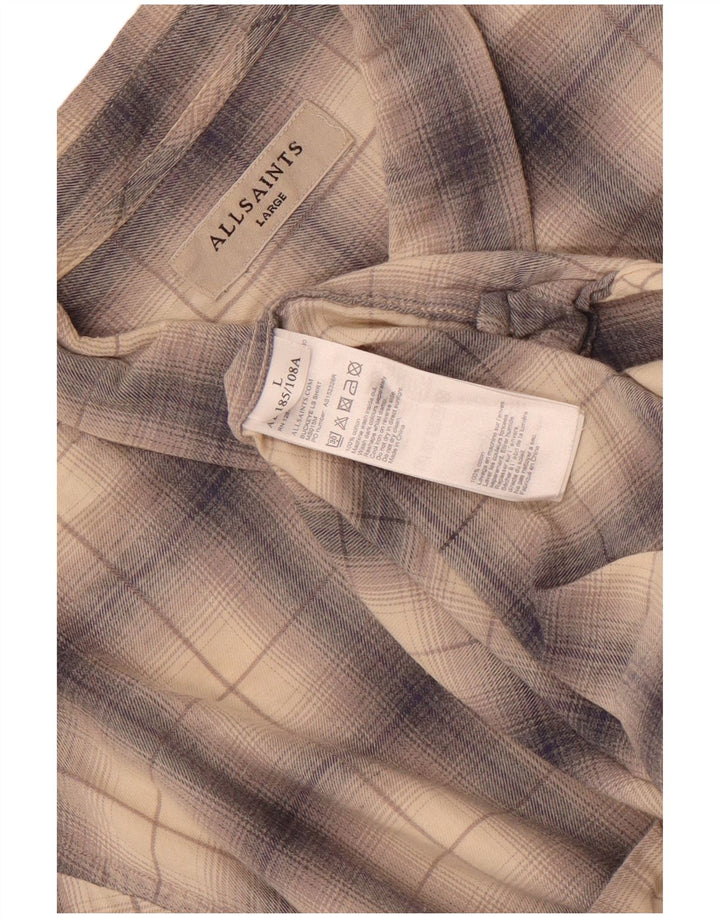 All Saints Herre Flanellskjorte Stor Beige Ternet Bomuld