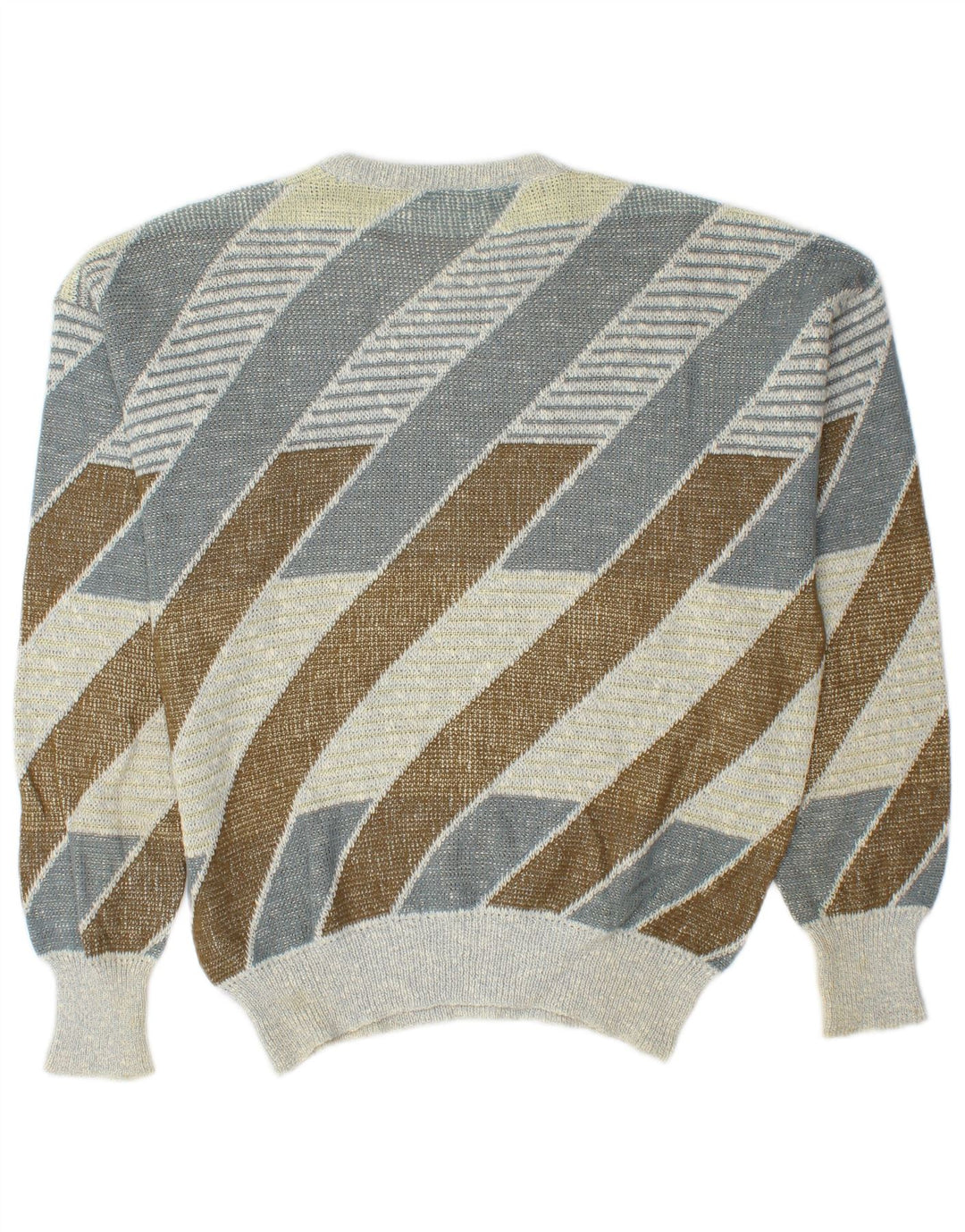 Vintage herre rund hals sweater medium flerfarvet stribet bomuld
