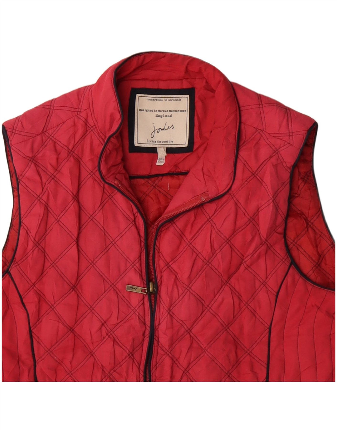 JOULES Dame Quiltet Gilet UK 16 Large Rød Polyester