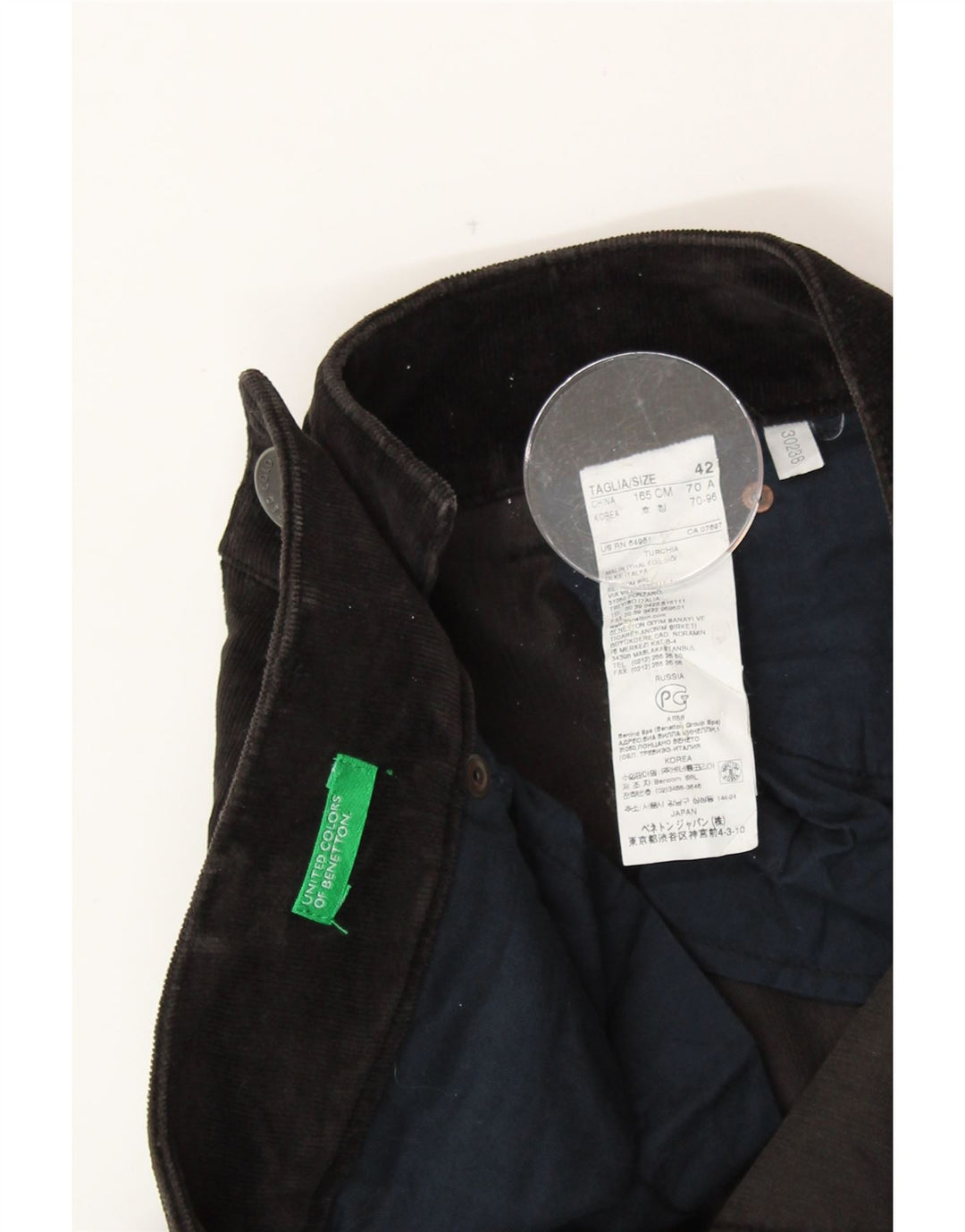 BENETTON Dame Slim Corduroy Bukser IT 42 Medium W32 L32 Sort Bomuld