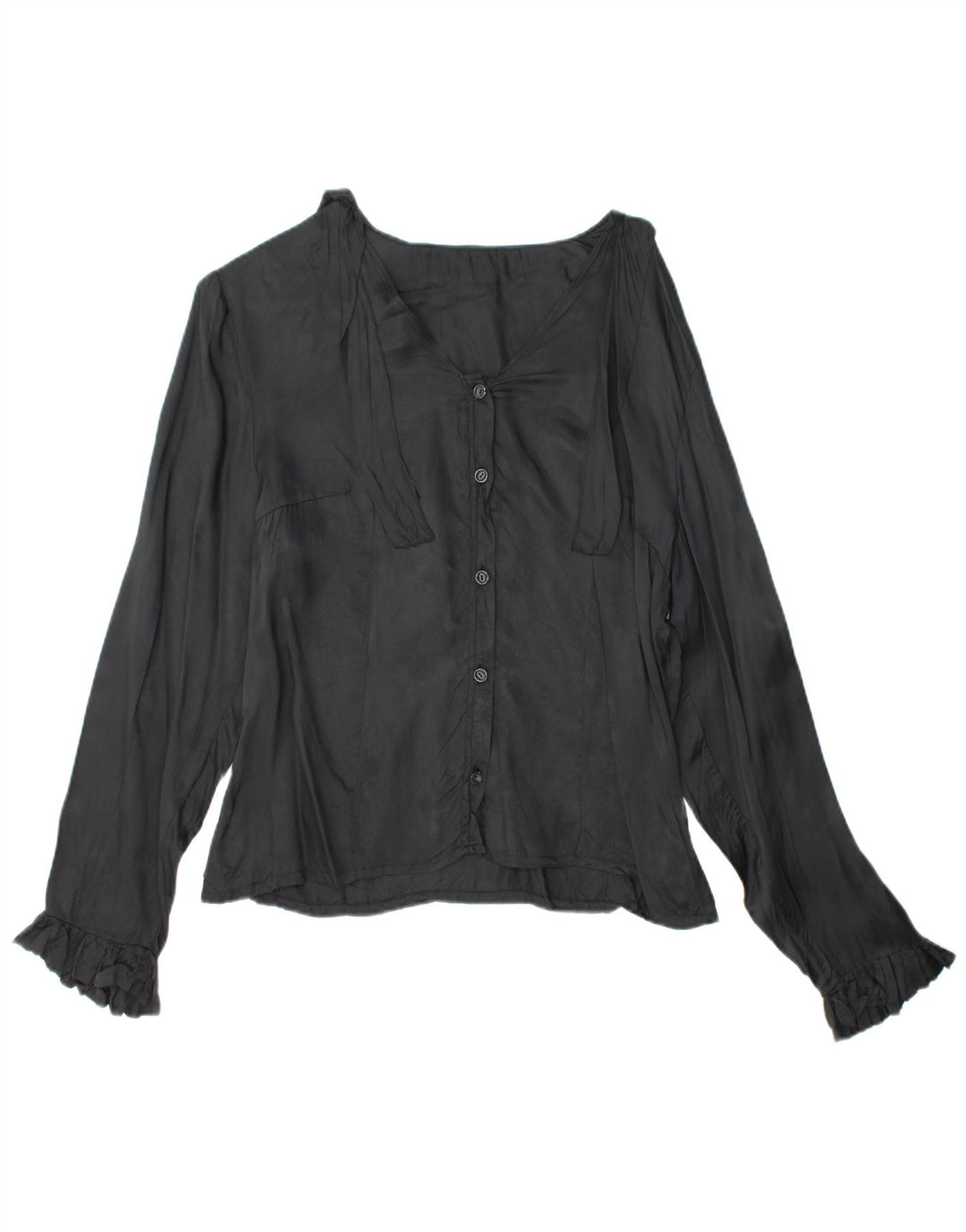 VINTAGE Womens Front Tie Shirt Blouse UK 14 Medium Black