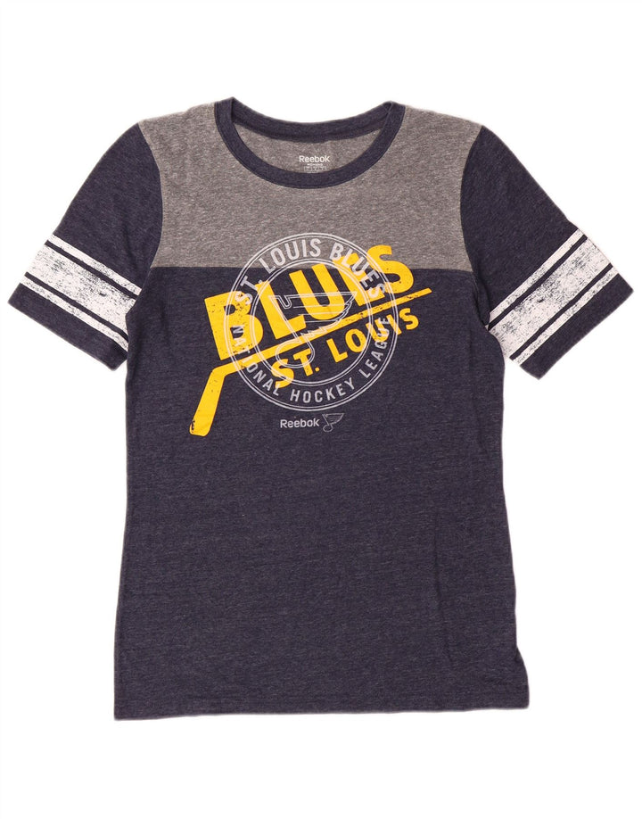 Reebok Dame Grafisk T-Shirt Top UK 14 Large Navy Blue Polyester