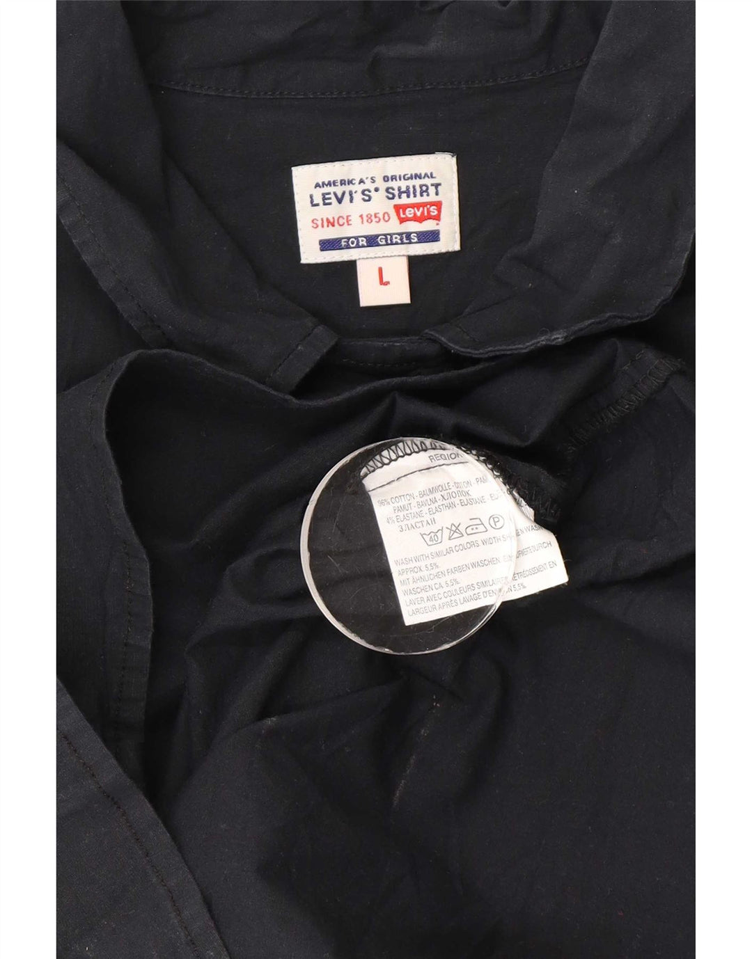 Levi's skjorte med 3/4 ærmer til kvinder UK 14 Stor sort bomuld