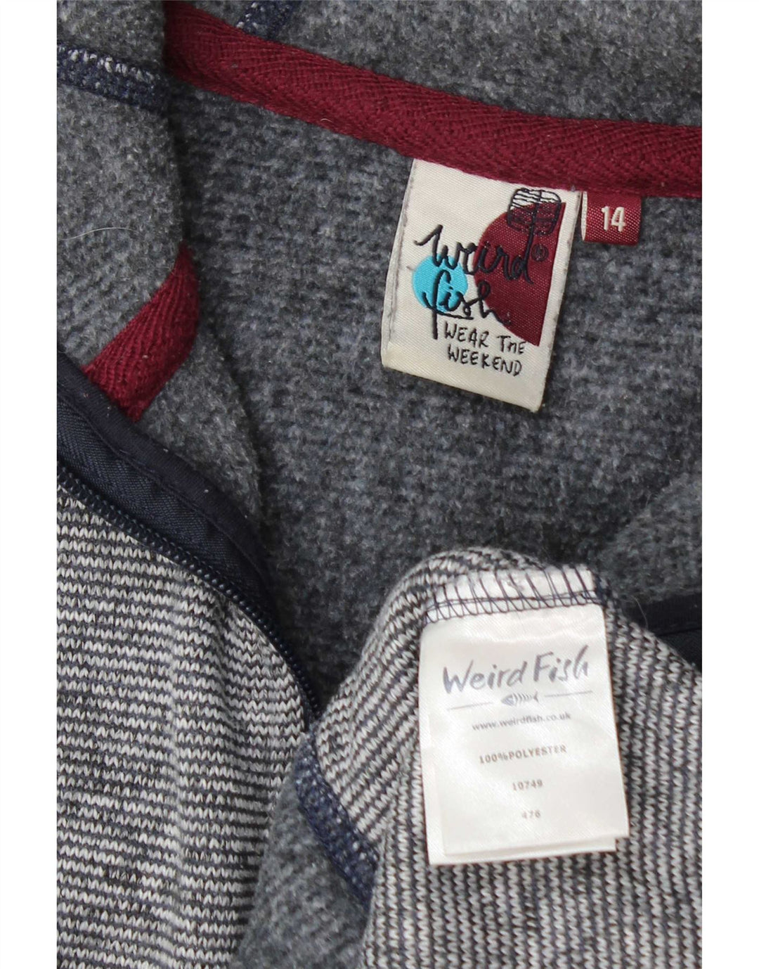 Weird Fish Kvinders Zip Hoodie Sweatshirt UK 14 Large Grå Mønstret Polyester