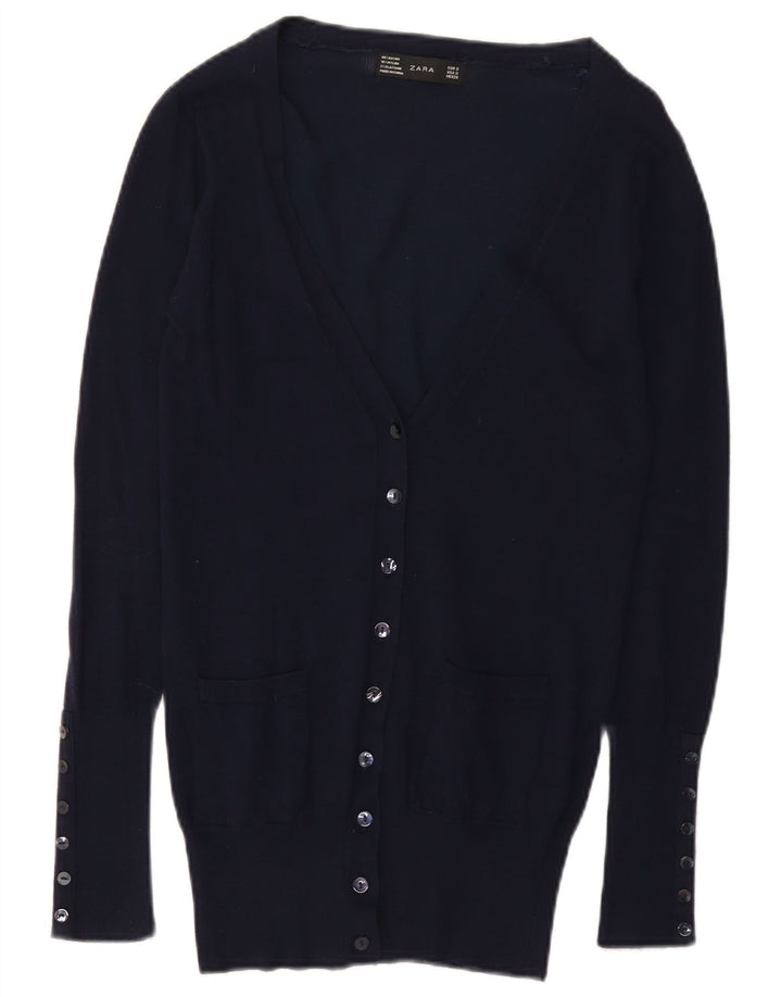 Zara Dame Cardigan Sweater UK 10 Small Navy Blue Rayon