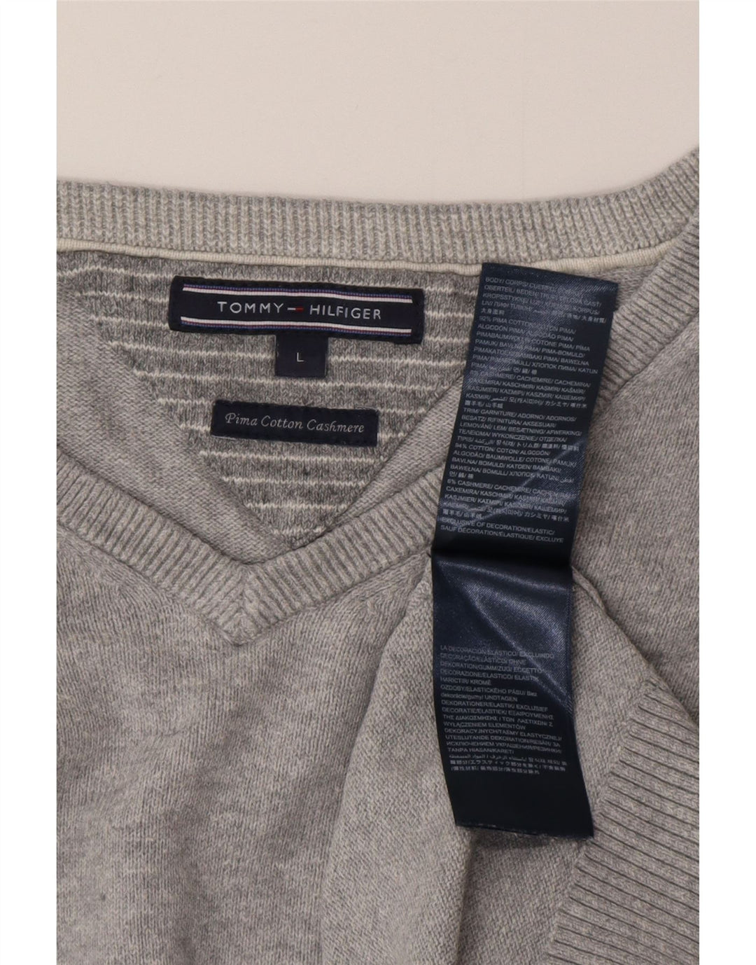 Tommy Hilfiger Herre V-hals sweater Stor Grå Bomuld