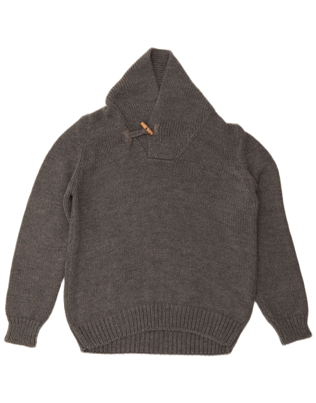 ZARA Herre Shawl Neck Jumper Sweater Stor Grå Akryl