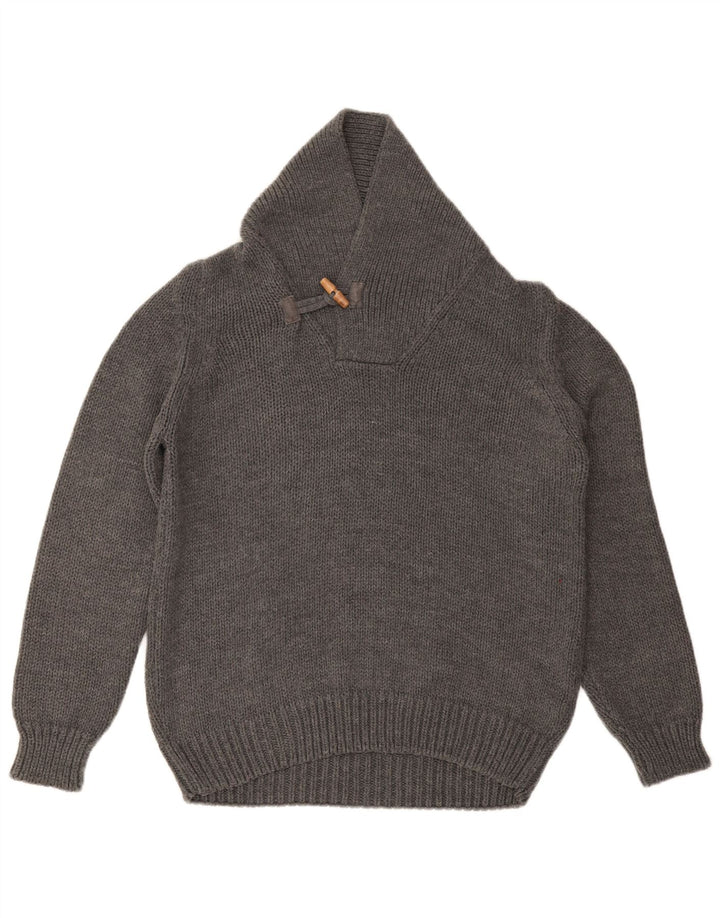 ZARA Herre Shawl Neck Jumper Sweater Stor Grå Akryl