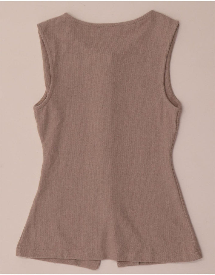 Zara Dame Ærmeløs Cardigan Top UK 8 Small Beige Polyester