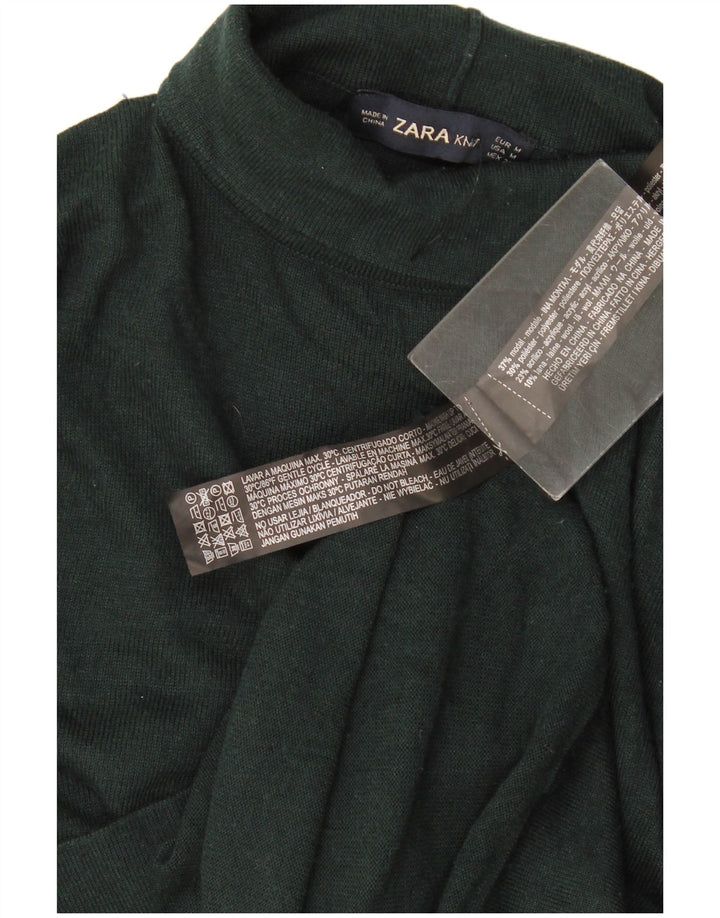 Zara Dame Rullehals Sweater UK 14 Medium Grøn Modal