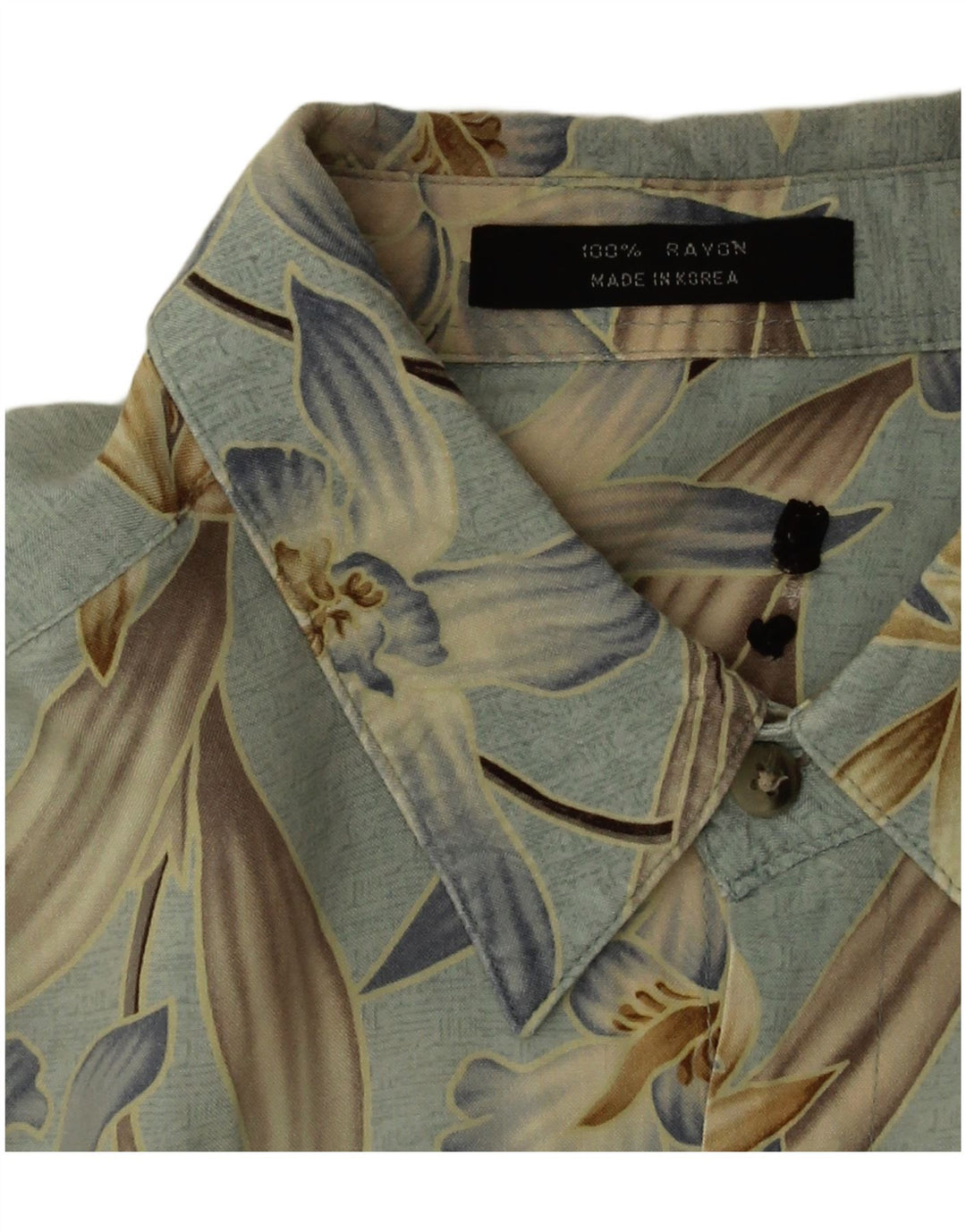 Vintage kortærmet skjorte til mænd Large Blue Floral Rayon