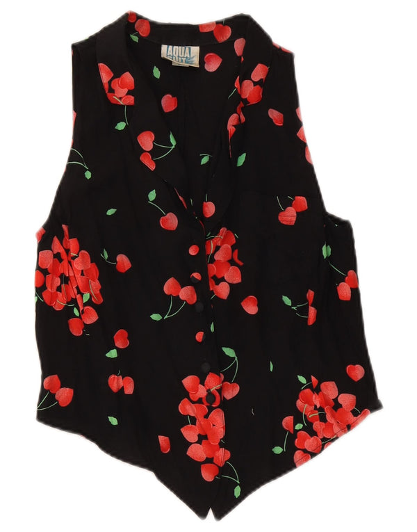 Vintage Womens Crop Front Tie Shirt Bluse IT 46 Large Black Floral