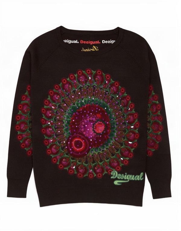 Desigual Dame Boat Neck Jumper Sweater UK 14 Medium Grå Geometrisk