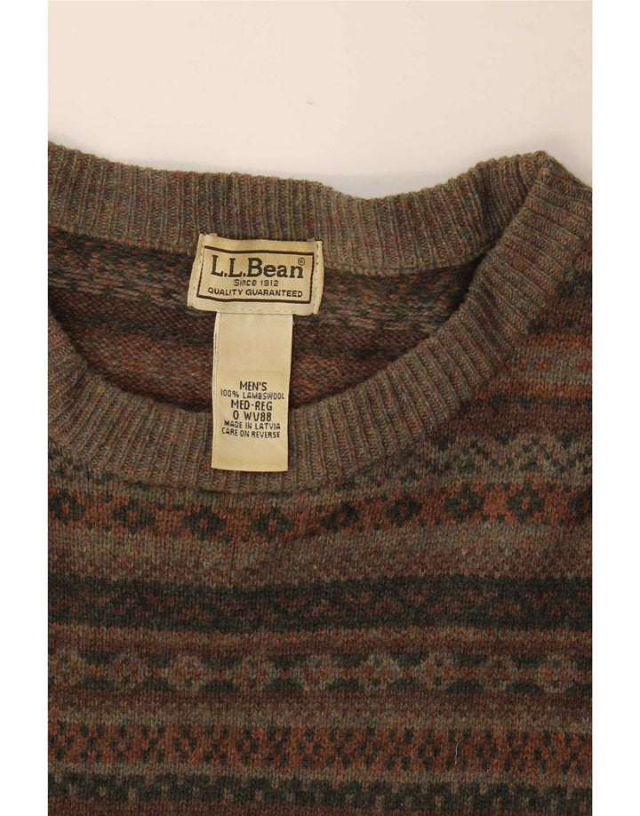 L.L.Bean Herre Boat Neck Jumper Sweater Medium Khaki Fair Isle Lammeuld