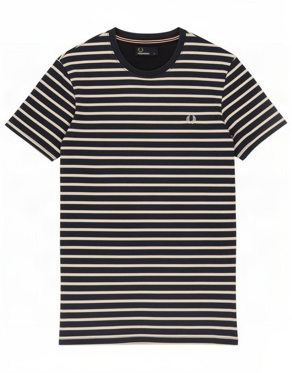 Fred Perry Herre T-shirt Top Medium Marineblå Stribet bomuld