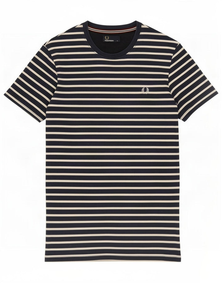 Fred Perry Herre T-shirt Top Medium Marineblå Stribet bomuld