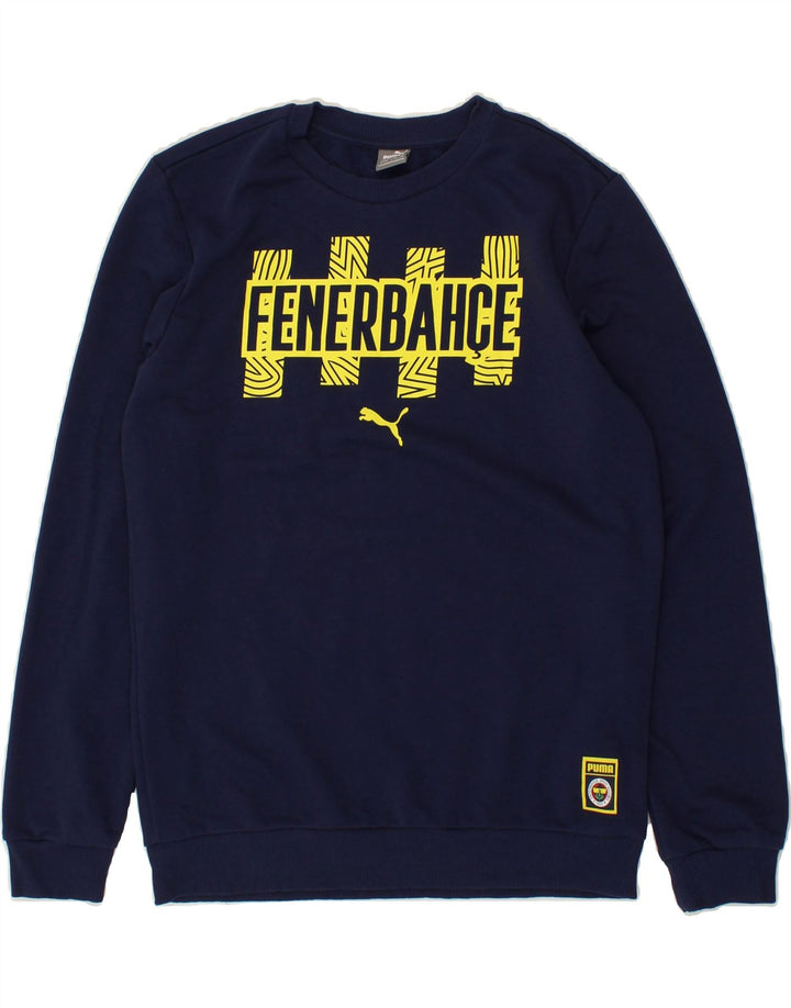 PUMA Boys Graphic Sweatshirt Jumper 15-16 Years Navy Blue Polyester | Vintage Puma | Thrift | Second-Hand Puma | Used Clothing | Messina Hembry 