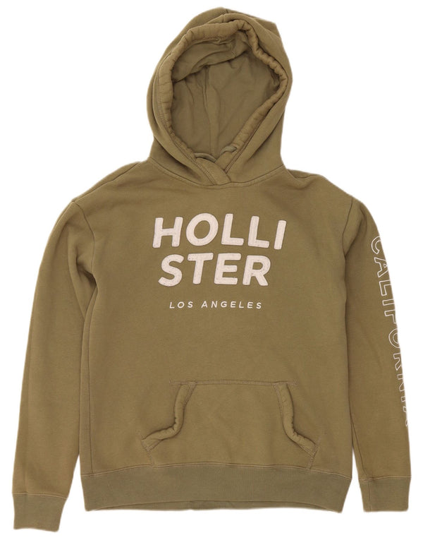 Hollister Dame grafisk oversized hættetrøje Jumper UK 6 XS Khaki Bomuld