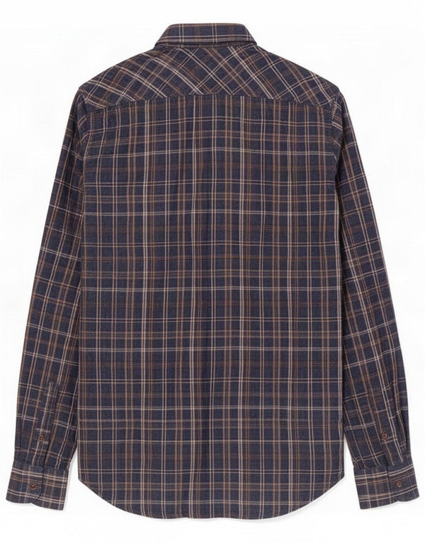 Marlboro Classics Herre Custom Fit Flannel Shirt Large Blue Plaid Cotton