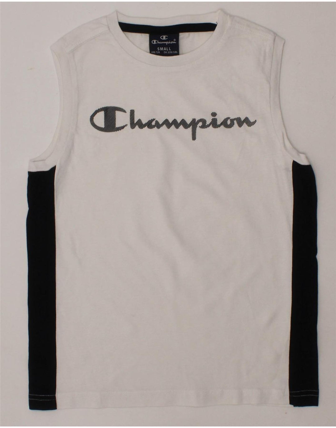 CHAMPION Boys Graphic Vest Top 7-8 Years Small White Colourblock Vintage Champion and Second-Hand Champion from Messina Hembry 