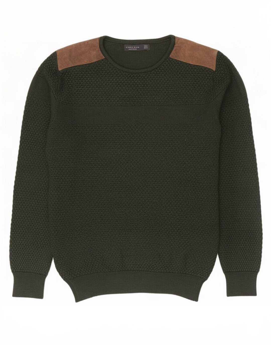 Zara Herre sweater med rund hals, mellemgrøn farveblok