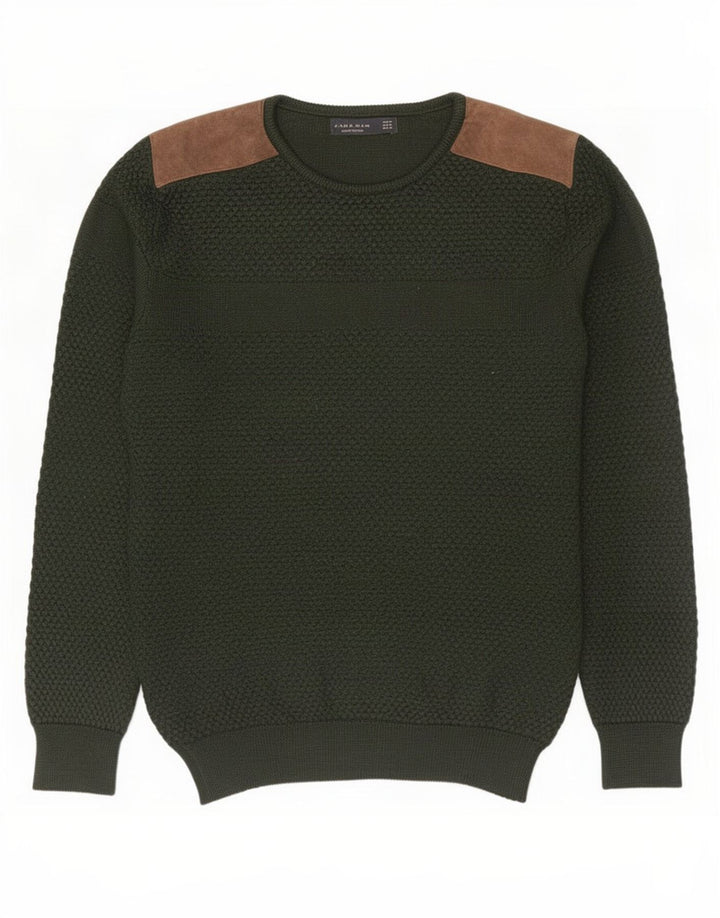 Zara Herre sweater med rund hals, mellemgrøn farveblok