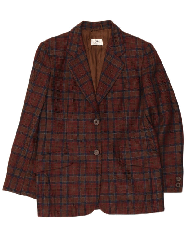 VINTAGE Dame 2-knaps blazerjakke IT 44 Medium Brun Ternet Virgin Wool